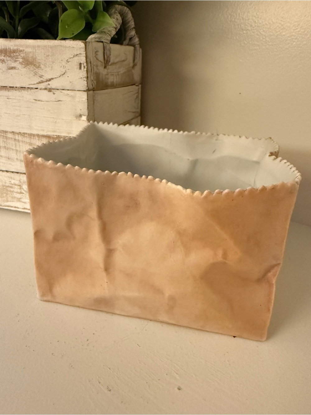 Ceramic Paper Bag Vase Cachepot Crumpled Sack Sculptural Modern Decor